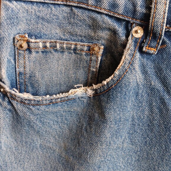 36x30 Vtg Y2K Full Blue Mens Distressed Repaired Vtg Blue Jeans Relaxed Trash - Picture 4 of 10